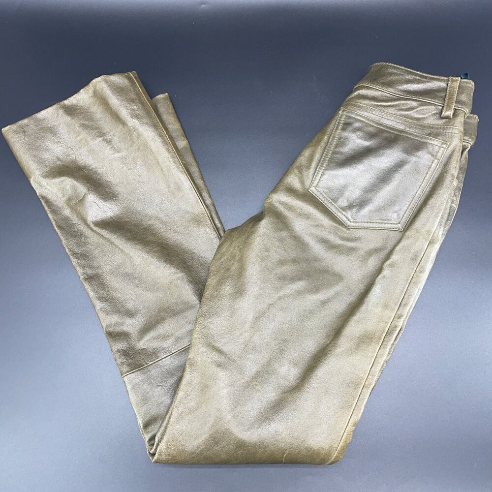 Vtg Wilsons Leather Maxima Womens 2 Olive Green Leather Pants Straight Leg‎ READ